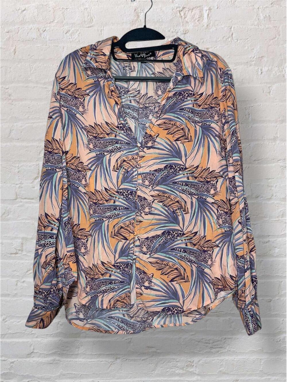 Velvet Heart Boho Tropical Tiger Print Button Down Blouse M